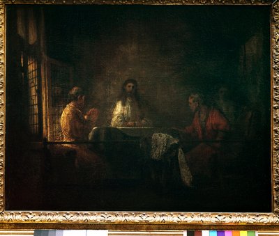 Az emmausi zarándokok Krisztus megjelennek a zarándokok előtt egy emmausi fogadóban. Harmensz van Rijn dit Rembrandt (1606-1669) műhelyének festménye alkotó: studio of Rembrandt Harmensz. van Rijn