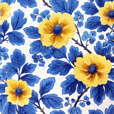Kék és sárga virágos blokkminta a modern Wall Art nyomatokhoz alkotó: F. Abderrahim