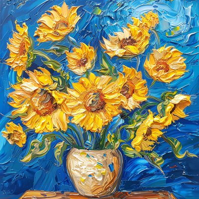 Akril festmény : élénk színek napraforgók Van Gogh stílusú fali művészeti nyomatok alkotó: F. Abderrahim