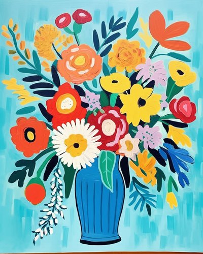 Matisse inspiráció virágok egy vázában | virágos művészeti nyomatok fali dekorációhoz alkotó: F. Abderrahim