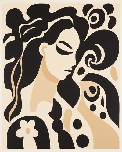 Bézs  fekete absztrakt festmény nő Henri matisse stílusú vászon nyomatok alkotó: F. Abderrahim