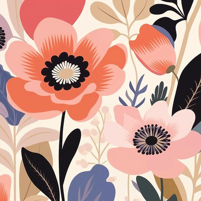 Botanikus illusztráció pasztell merész virágok, matisse stílus | wall art prints alkotó: F. Abderrahim
