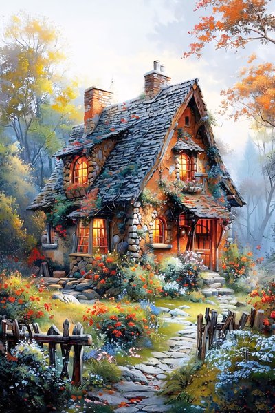 Tájkép festmény vászonra, Farm House festmény, természet fali dekoráció alkotó: F. Abderrahim