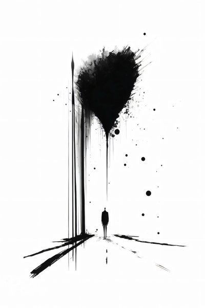 Absztrakt fekete-fehér konceptuális művészet Silhouette of Solitude, vászon művészeti nyomatok alkotó: F. Abderrahim
