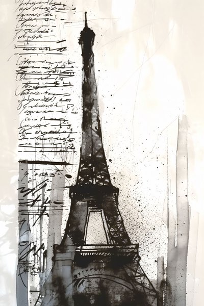 Fekete festék fröccsenés Eiffel-torony-impresszionista festmény, keretes vászon nyomtatás igény szerint alkotó: F. Abderrahim