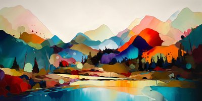 Színes absztrakt tájkép, panoráma festmény, gyönyörű színpaletta, Wall Art nyomatok alkotó: F. Abderrahim