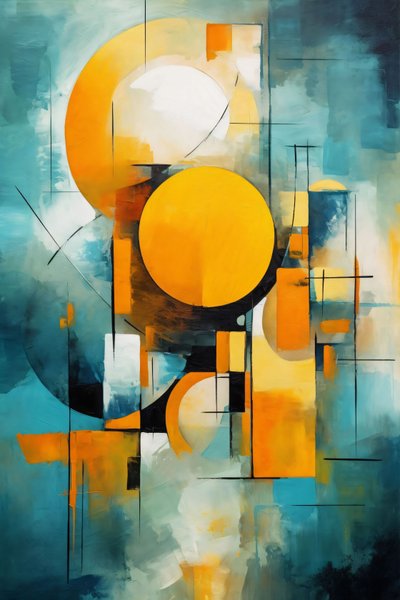 Kubizmus és kör Akvarell többszínű festmény, Wall Art Print on demand alkotó: F. Abderrahim