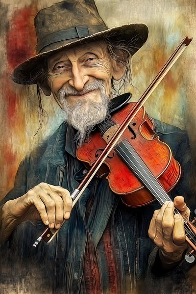 Utcai zenész játszik jazz zenét a hegedűjén, , bekeretezett fali dekoráció alkotó: F. Abderrahim