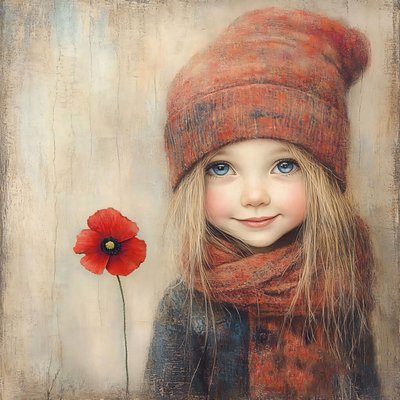 Egy lány egy mezőn a pipacsok egy kép egy lány egy virág, fal Home Decor alkotó: F. Abderrahim