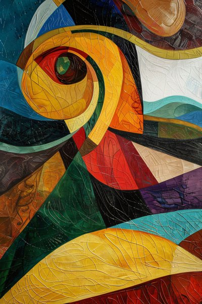 Absztrakt színes festett üveg minta, Picasso inspiráció, fali dekoráció hálószobába alkotó: F. Abderrahim
