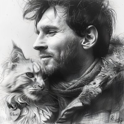 Macska Messi focistával, Modern fali dekoráció | print on demand alkotó: F. Abderrahim