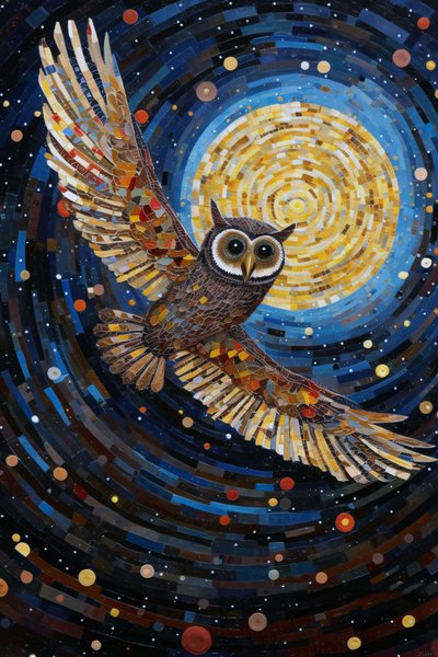 The Owl Flying Through the Starry Night Sky, online egyedi vászon nyomatok alkotó: F. Abderrahim