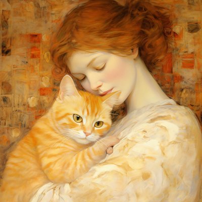 Fiatal nő öleli a cicáját Bloch Bauer stílusban, Custom Canvas Prints alkotó: F. Abderrahim