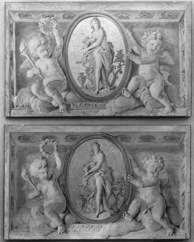 Ovális pár Dianával vagy egy nimfával, amorini által támogatott ovális medalionban, 1770-90. alkotó: 18th century . French Painter