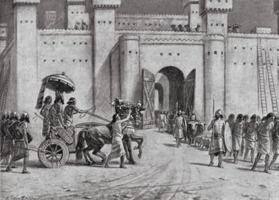 Damaszkusz elfoglalása IV. Tiglath-Pilézer által, Kr. e. 732 (litó) alkotó: A.C. Weatherstone