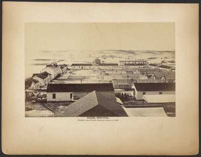 Sickel kórház, a Fairfax Szeminárium felé nézve, 1864. január 5. alkotó: A.J. Russell