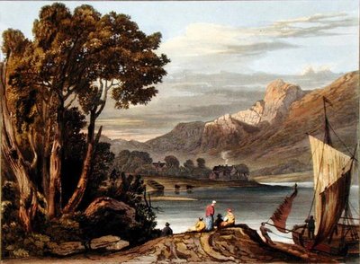 Az új gát. Felnézve a folyóra, 11. tábla a Wye folyó leírásából, Theodore Henry Fielding (1781-1851) metszetében, 1818 (kézzel színezett akvatinta) alkotó: A.V. Copley after Fielding