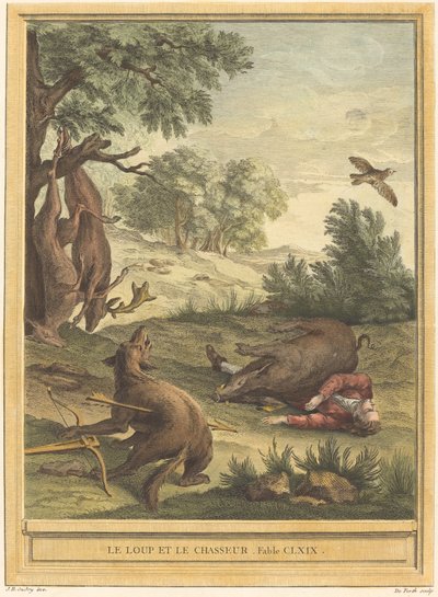 A farkas és a vadász alkotó: A. J. de Fehrt after Jean Baptiste Oudry