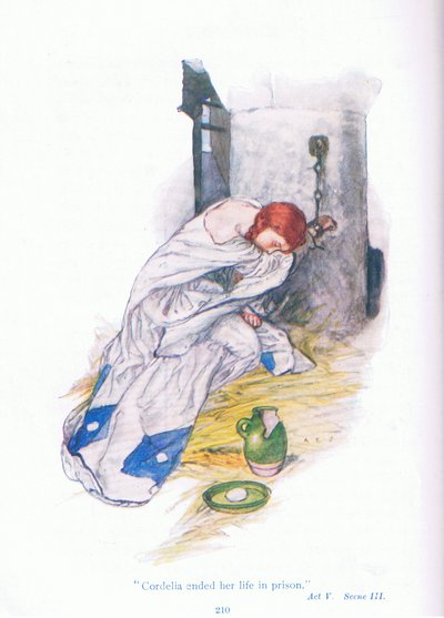 Cordelia börtönben (Lear király) vetett véget életének, a Tales from Shakespeare pubból. a Ward Lock & Co Ltd alkotó: A. Jackson