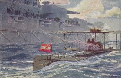 Osztrák-magyar hidroplán elhaladt egy csatahajón, I. világháború, 1914-1918 alkotó: A. Kircher