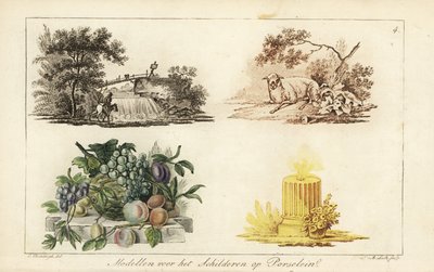 Porcelánfestési minták: tájképek, gyümölcsök, gyertya alkotó: A. Lutz