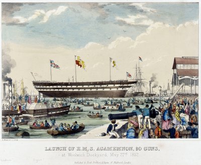 A 90 ágyús HMS "Agamemnon" vízre bocsátása a woolwichi hajógyárban, 1852. május 22. alkotó: A. Pernet