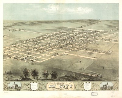 De Witt városának madártávlati képe, Clinton Co., Iowa 1868. LOC 73693396 alkotó: A. Ruger