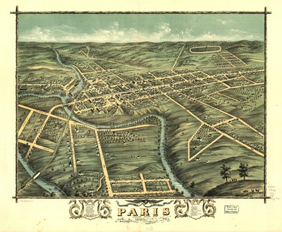 Paris városának madártávlati képe, Bourbon megye, Kentucky 1870. LOC 73693417 alkotó: A. Ruger