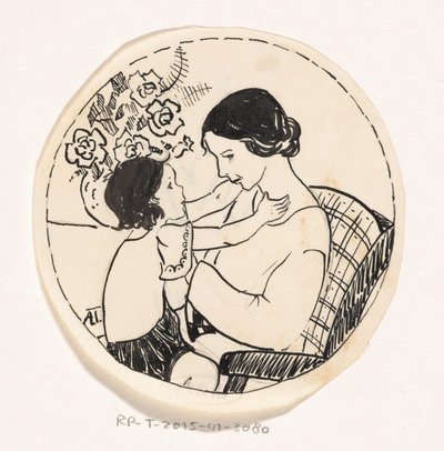 Lány anyja ölében alkotó: A. Tinbergen (signed by artist)