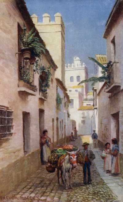Sevilla, A Street (színes litho) alkotó: A. Trevor Haddon