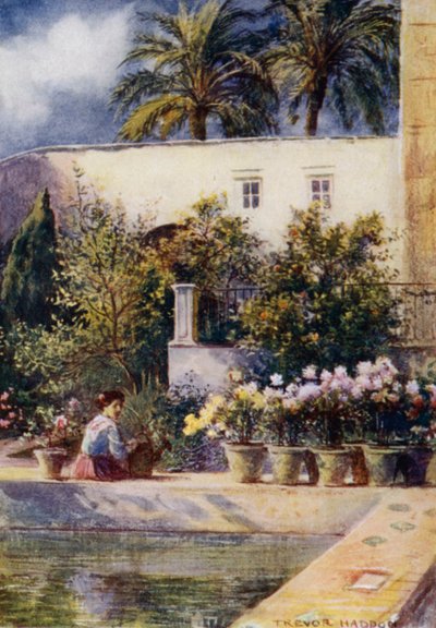 Sevilla, Alcazar kertje (színes litó) alkotó: A. Trevor Haddon