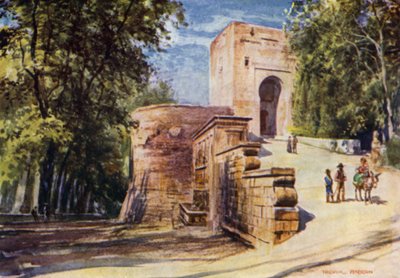 Az Alhambra, az igazságszolgáltatás kapuja és a császár szökőkútja (színes litó) alkotó: A. Trevor Haddon