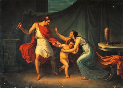 Pyrrhus a kis Astyanax életét fenyegeti alkotó: Abbondio Bagutti