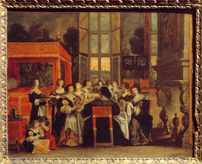 Hölgyek beszélgetése férjük távollétében: Abraham Bosse vacsorafestménye (1602-1676) 17. századi Egouen. Nemzeti Reneszánsz Múzeum alkotó: Abraham (after) Bosse