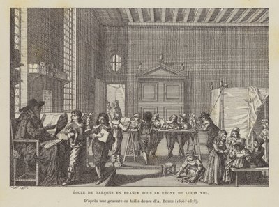 Francia fiúiskola XIII. Lajos uralkodása alatt (litho) alkotó: Abraham (after) Bosse