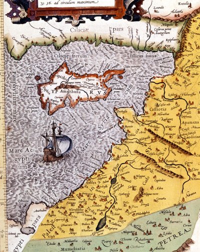 Palesztina történelmi földrajzi térképe Abraham Ortelius atlasza alapján, Amszterdam alkotó: Abraham (after) Ortelius