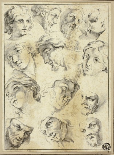 13 vázlat különböző arcokról alkotó: Abraham Bloemaert