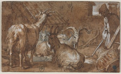 Barnyard kecskékkel és kecskepásztorral alkotó: Abraham Bloemaert