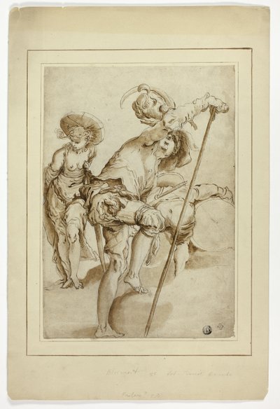 Egy álló katona, egy álló nő és egy görnyedt dobos. alkotó: Abraham Bloemaert