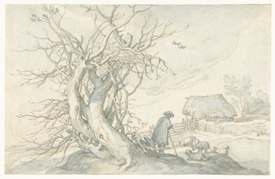 Pásztor juhokkal egy halott fa mellett alkotó: Abraham Bloemaert