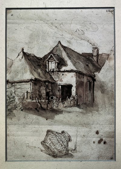 Kunyhó fonott kosárral, 16. század vége – 17. század eleje (metszet) alkotó: Abraham Bloemaert