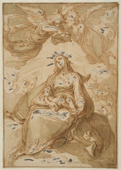 Madonna gyermekével, angyalok koronájával alkotó: Abraham Bloemaert