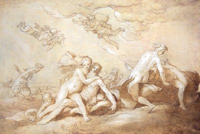 Neptunusz és Amphitrité (toll és tus) alkotó: Abraham Bloemaert