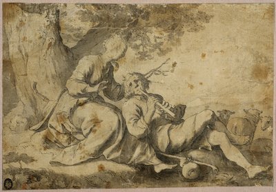 Pásztor és pásztorlány pihen egy öreg fa alatt alkotó: Abraham Bloemaert