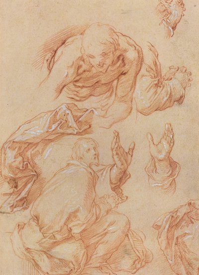 Tanulmányok a kezekről és a hajlító figurákról [verso] alkotó: Abraham Bloemaert
