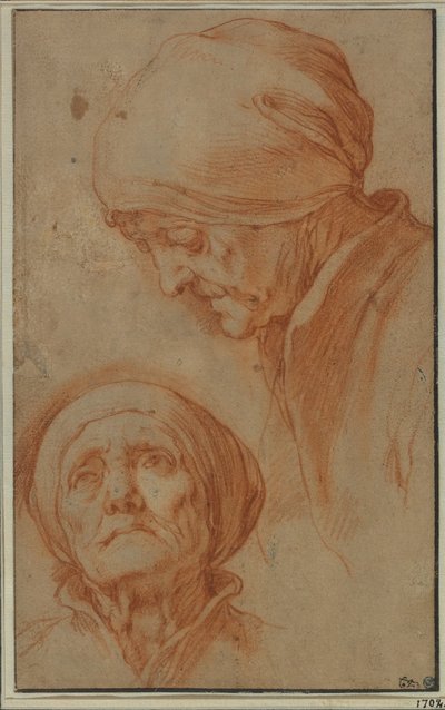 Egy idős nő fejének két tanulmánya alkotó: Abraham Bloemaert