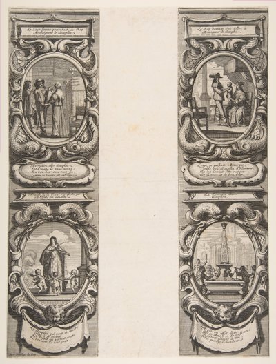Almanach 1639-re: XIII. Lajos és Osztrák Anna megbízza a Királyságot és az örökös Appát..., 1638. alkotó: Abraham Bosse