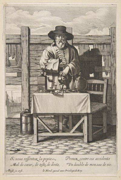 Pálinka- vagy kúraeladó, a 17. század közepe-vége. alkotó: Abraham Bosse