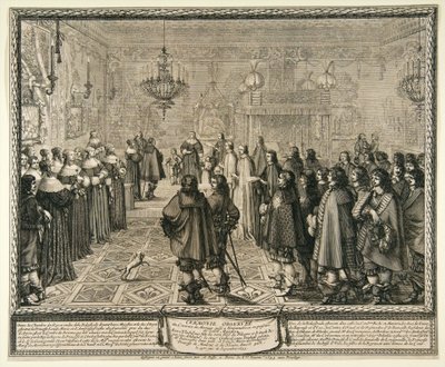 IV. Władysław és Marie Louise Gonzaga házassági szerződésének átadási ceremóniája Fontainebleau-ban. alkotó: Abraham Bosse
