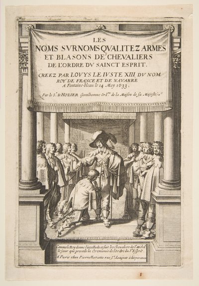 Frontispiece to Pierre dHoziers A lovagok nevei, becenevei, minősége, karjai és címerei..., 1634. alkotó: Abraham Bosse